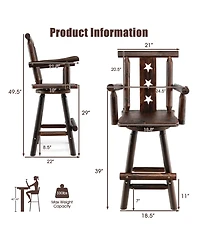 Costway Wooden Bar Stools Swivel Bar Height Kitchen Patio Chairs with Armrest