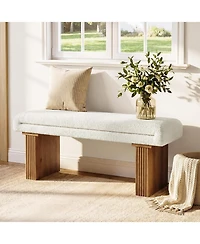Tribesigns Solid Wood Entryway Bench, 47" Modern End of Bed Bench for Bedroom, Footrest Ottoman Window Bench with Seating, Upholstered Storage Bench