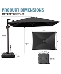 Pellebant Outdoor Patio 9X11Feet Aluminum Cantilever Umbrella with Rod Wheel Base