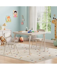 homfan 3-Piece Kids Folding Table and Chairs Set – Pu Cushioned Square Table, Durable Metal Frame, Portable, Space-Saving, Ideal for Dining, Crafts