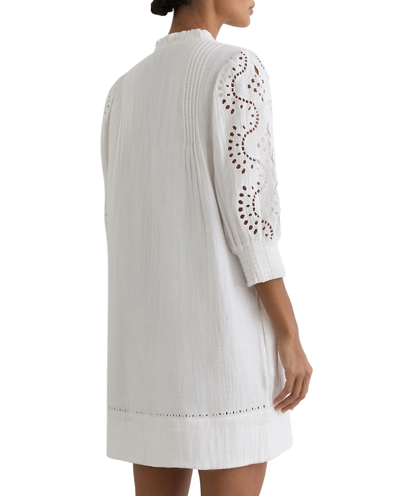 Reiss Women's Cotton Cheesecloth Broderie Mini Dress