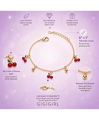 GiGiGirl 14k Yellow Gold Plated Adjustable Bracelet with Red Enamel Cherry Charms for Kids