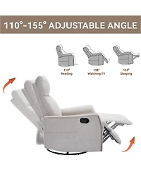 Clihome Heat Massage Manual Recliner Chair with Rocker and Swivel Fabric for Living Room