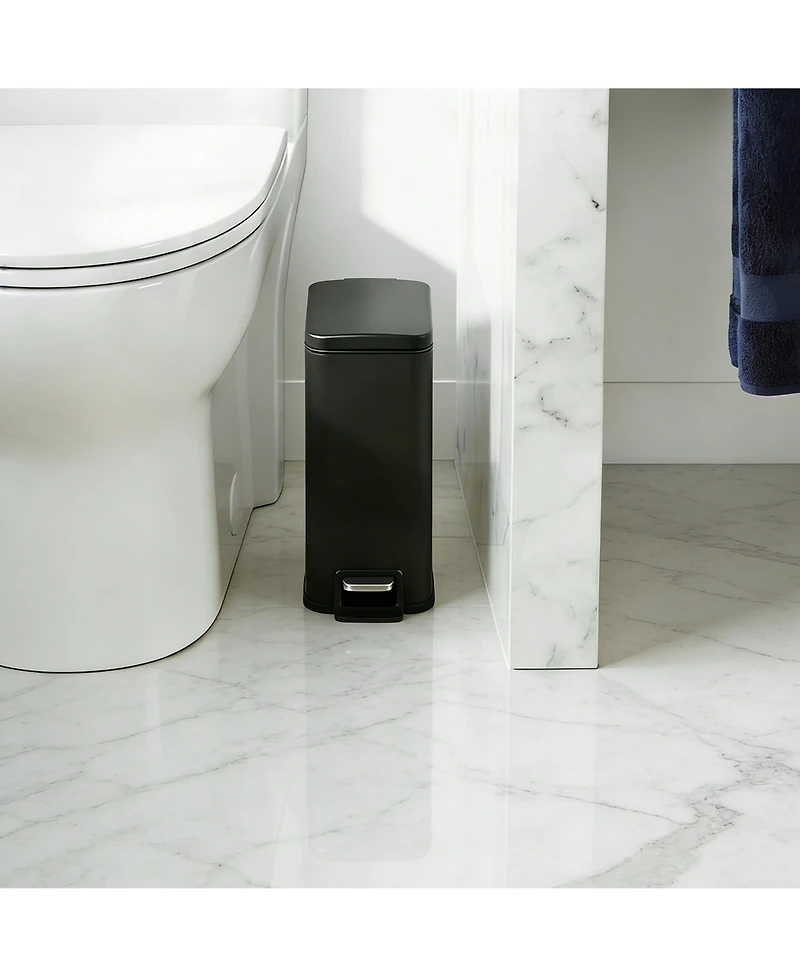 Mega Casa 1.6 Gallon Stainless Steel Slim Bathroom Trash Can with Lid, Small Garbage Can, Black