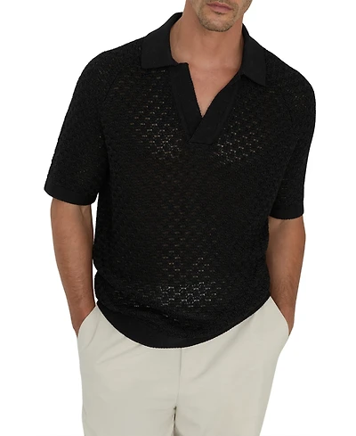 Reiss Men's Raffarty Open Collar Stitch Detail Polo Shirt