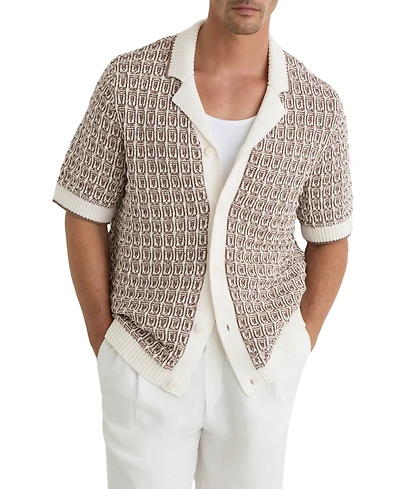 Reiss Men's Penn Button Through Jacquard Textured Shirt