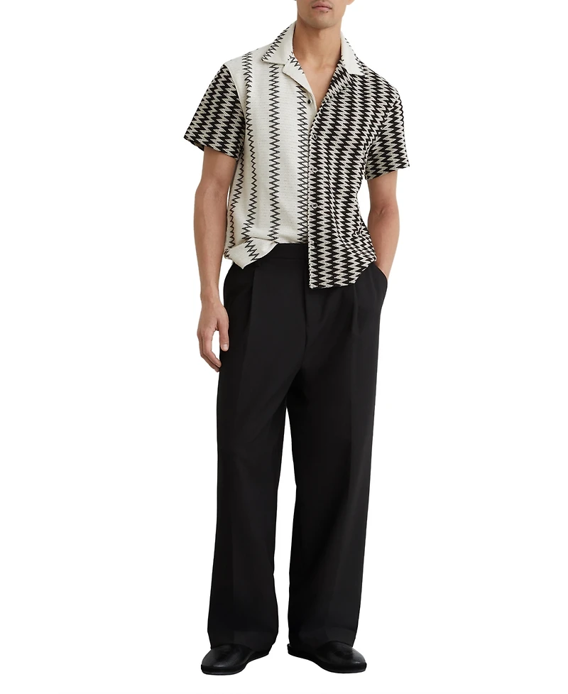 Reiss Men's Dain Zig Zag Crochet Cuban Shirt