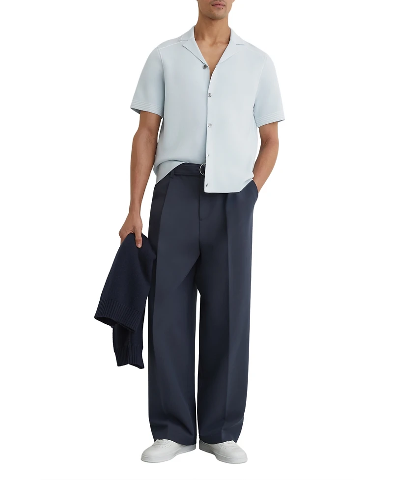 Reiss Men's Wandsworth Button Through Piped Stitch Detail Cuban Shirt