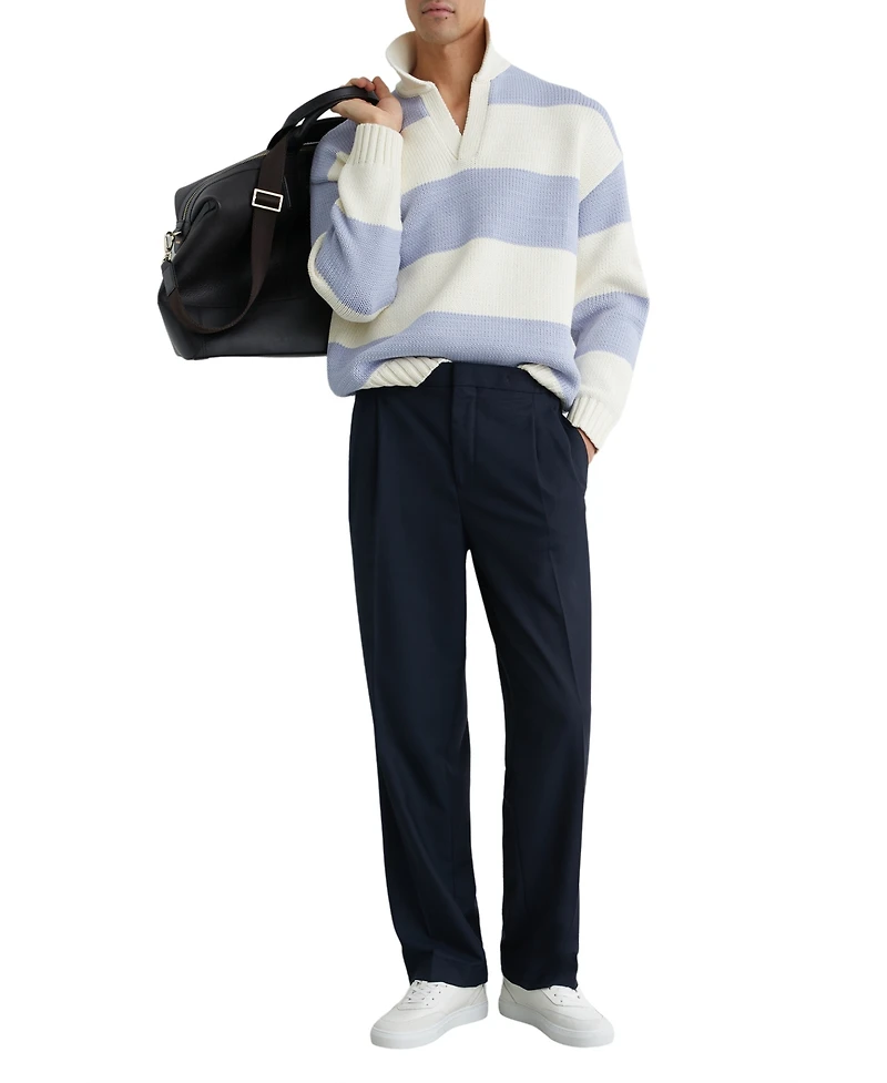 Reiss Men's Winger Open Collar Block Stripe Rugby Jumper