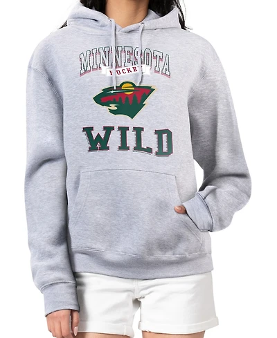 G-iii 4Her by Carl Banks Women's Heather Gray Minnesota Wild Team Logo Tri-Blend Fleece Pullover Hoodie