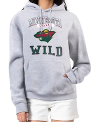G-iii 4Her by Carl Banks Women's Heather Gray Minnesota Wild Team Logo Tri-Blend Fleece Pullover Hoodie