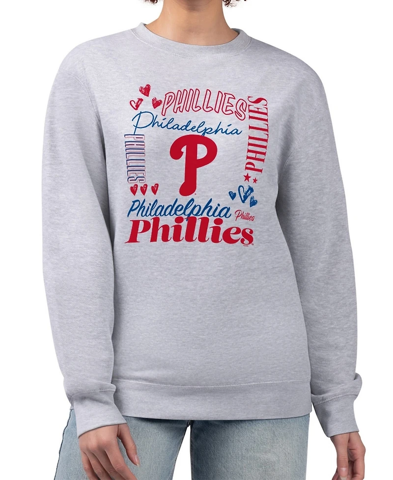 G-iii 4Her by Carl Banks Women's Heather Gray Philadelphia Phillies Collage Team Graphic Fleece Pullover Hoodie
