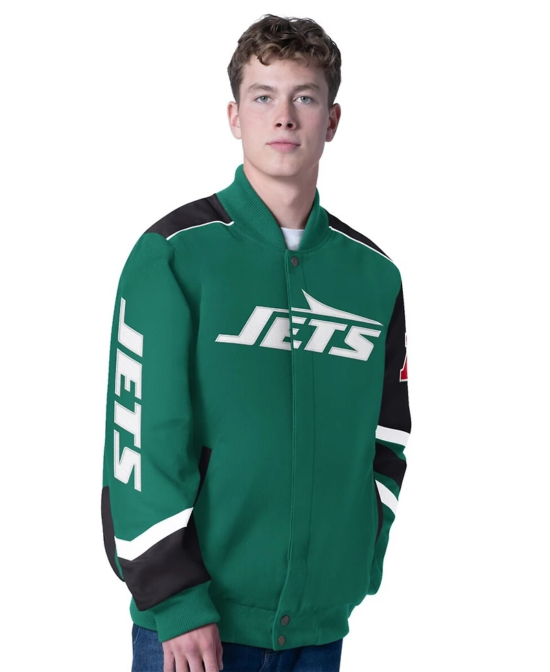 G-iii Sports by Carl Banks Men's Green New York Jets Prime Time Full-Zip Racing Jacket