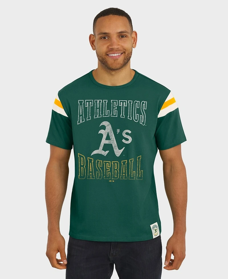 Darius Rucker Collection By Fanatics Men's Green Athletics Distressed Sleeve Stripe T-Shirt