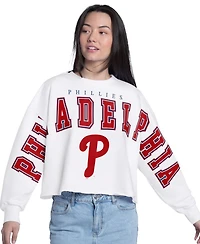 G-iii 4Her by Carl Banks Women's White New York Yankees Bleachers Cropped Pullover Sweatshirt