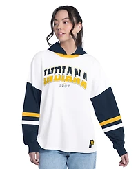 G-iii 4Her by Carl Banks Women's White/Navy Indiana Pacers Key Player Oversized Hooded Long Sleeve T-Shirt