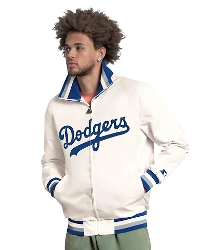 Starter Men's White Los Angeles Dodgers The Captain Cooperstown Logo Full-Zip Varsity Jacket