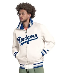 Starter Men's White Los Angeles Dodgers The Captain Cooperstown Logo Full-Zip Varsity Jacket