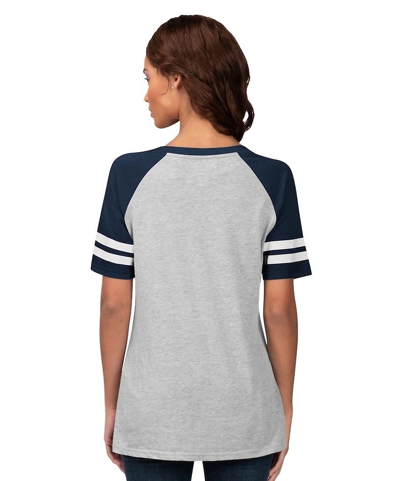 G-iii 4Her By Carl Banks Women's Heather Gray New York Yankees Goal Line Raglan V-Neck T-Shirt