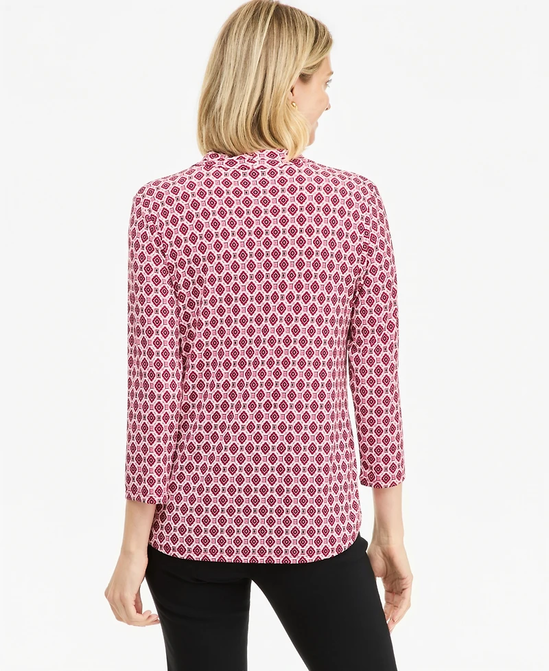 Jm Collection Women's Printed 3/4 Sleeve V-Neck Knit Top, Macy's Exclusive