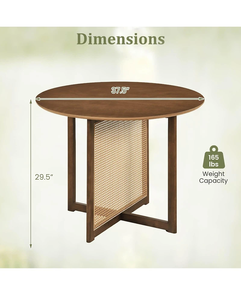 Costway Round Dining Table with Cross Pedestal Base, Pe Rattan Decoration for Dining Room