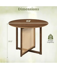 Costway Round Dining Table with Cross Pedestal Base, Pe Rattan Decoration for Dining Room