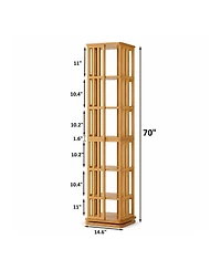 Rainsken 6 Tier Bamboo Rotating Bookshelf Tower, 360degree(s) Display Spinning Bookcase, Wood Narrow Book Shelf Organizer, for KidsandAdults