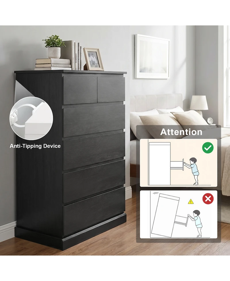 Rainsken 6 Drawers Dresser for Bedroom, with Concealed Handles, Vertical Wood Storage Cabinet, Tall Living Room, Entryway