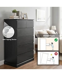 Rainsken 6 Drawers Dresser for Bedroom, with Concealed Handles, Vertical Wood Storage Cabinet, Tall Living Room, Entryway