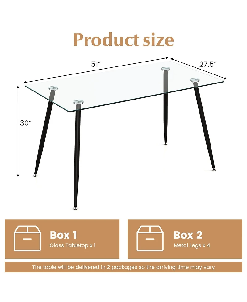 Gymax Modern Glass Dining Table Rectangular Room with Metal Legs For Kitchen