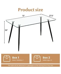 Gymax Modern Glass Dining Table Rectangular Room with Metal Legs For Kitchen