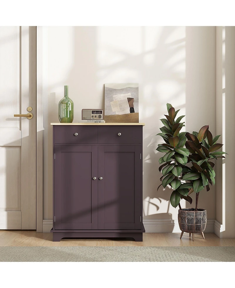 Flynama Coffee Sideboard with Solid Wood Countertop and Adjustable Shelf