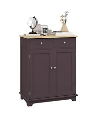Flynama Coffee Sideboard with Solid Wood Countertop and Adjustable Shelf