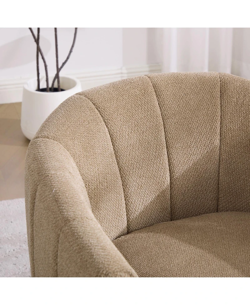 Rainsken Upholstered Chenille Swivel Barrel Chair, Comfy Channel Tufted Accent Round Armchair, Single Club Sofa, for Living Room Bedroom Reading Nook