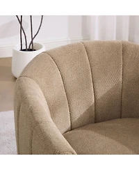 Rainsken Upholstered Chenille Swivel Barrel Chair, Comfy Channel Tufted Accent Round Armchair, Single Club Sofa, for Living Room Bedroom Reading Nook