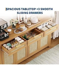 gaomon 63 Inch Sideboard Buffet Cabinet, Rattan Farmhouse Credenza Storage Cabinet with Doors, Drawers and Adjustable Shelves,
