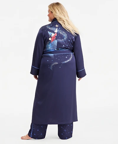 Disney | Macy's Plus Sorcerer's Apprentice Mickey Long-Sleeve Satin Wrap Robe, Exclusive