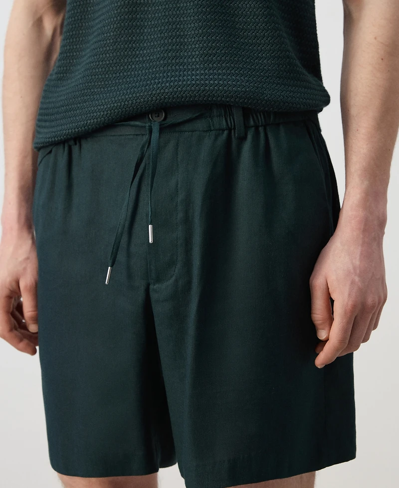 Mango Men's Drawstring Detail Linen 7.48" Bermuda Shorts