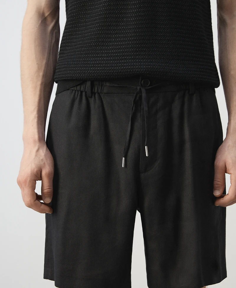 Mango Men's Drawstring Detail Linen 7.48" Bermuda Shorts