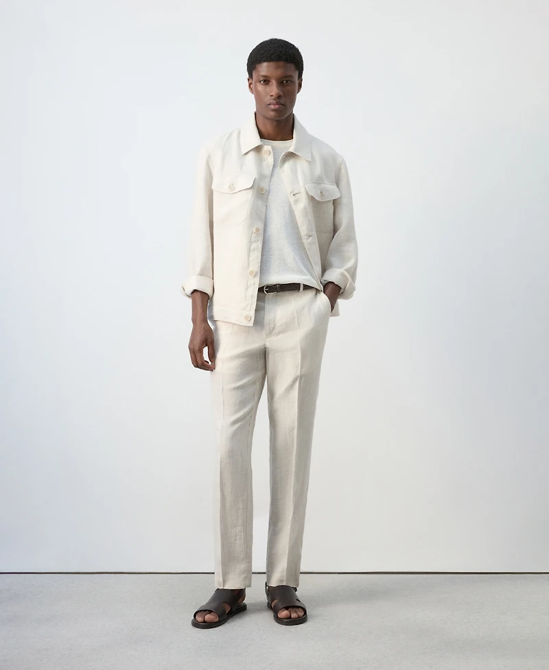 Mango Men's Linen Striped Pants