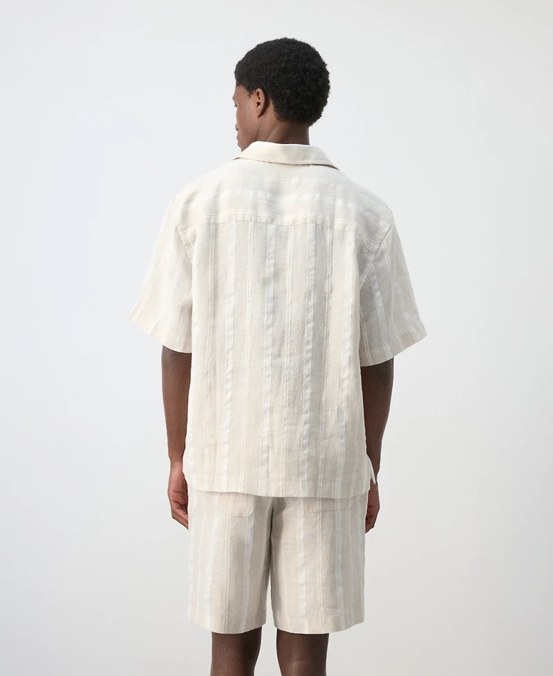 Mango Men's Bowling Collar Striped Linen Shirt