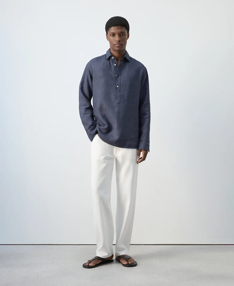 Mango Men's Linen Relaxed Fit Shirt