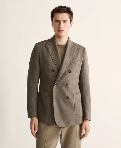 Mango Men's Slim-Fit Linen-Blend Double-Breasted Blazer