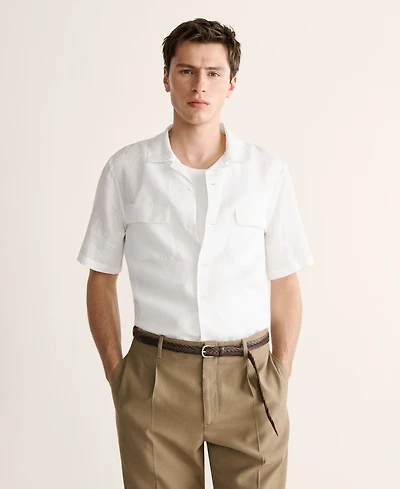 Mango Men's Linen Bowling-Collar Shirt