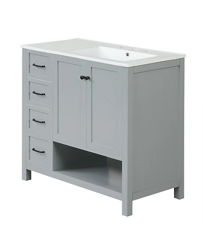 Busdays 36 Inch Bathroom Vanity with Sink Top Two Doors Two Drawers Solid Wood Open Shelf Mdf Boards Two Package