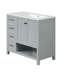 Busdays 36 Inch Bathroom Vanity with Sink Top Two Doors Two Drawers Solid Wood Open Shelf Mdf Boards Two Package