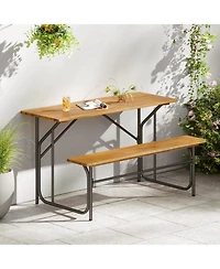 Sugift 52 in Acacia Wood One-Side Picnic Table with Metal Frame