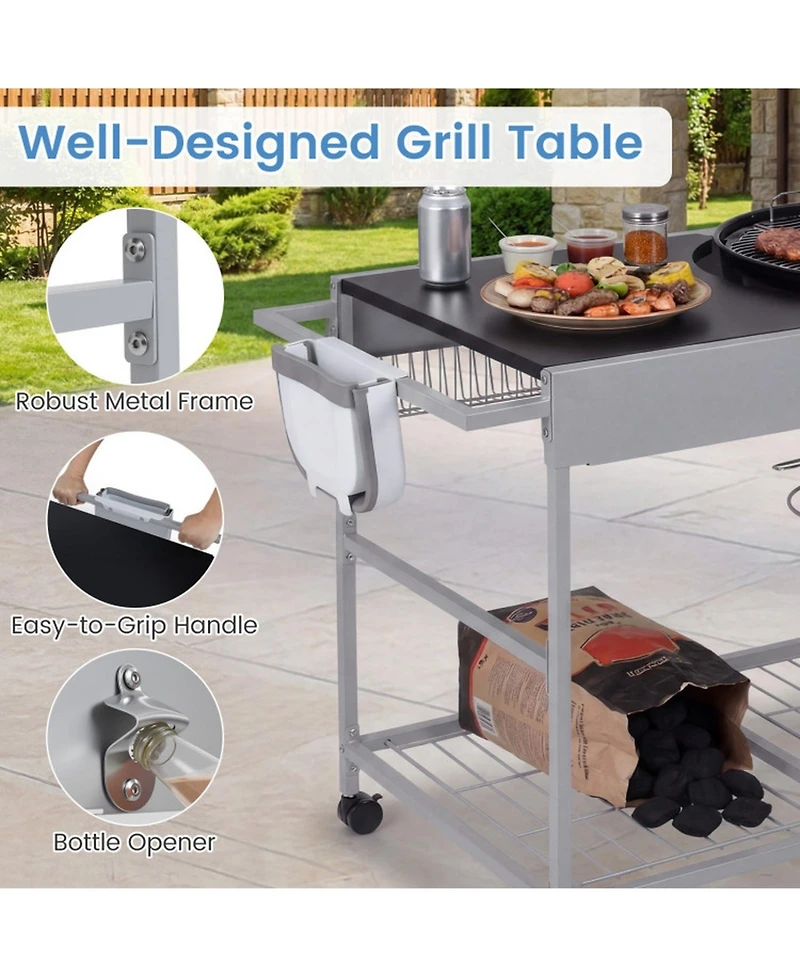 Sugift Movable Grill Table for 18 in 22 in Original Kettle for Camping