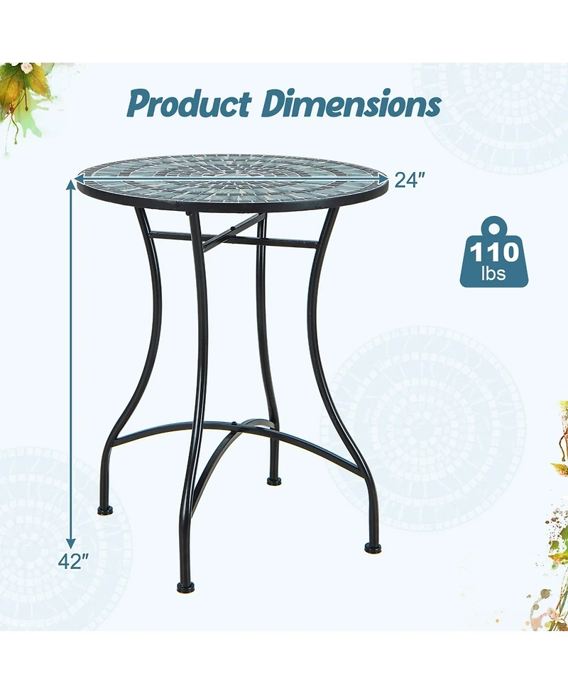 Sugift 24 in Round Patio Bistro Table with Ceramic Tile Mosaic Tabletop