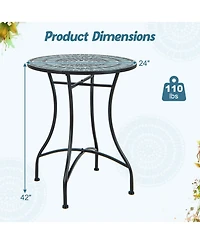 Sugift 24 in Round Patio Bistro Table with Ceramic Tile Mosaic Tabletop